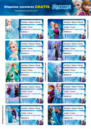 Etiquetas Escolares Frozen Disney Editables G